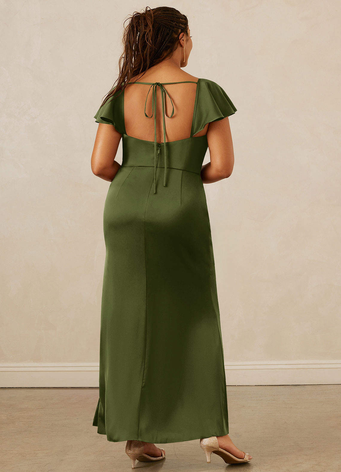 Christian Siriano Bridal for Azazie 1005 Bridesmaid Dresses Flutter Sleeve Stretch Satin Sheath Dress image14