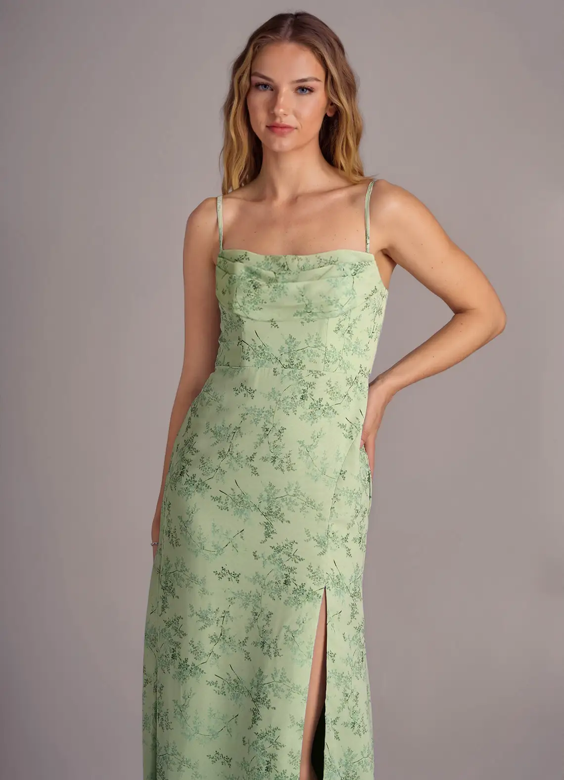 Azazie Saige Bridesmaid Dresses Green Fern Floral A-Line Off the Shoulder Chiffon Convertible Dress image6