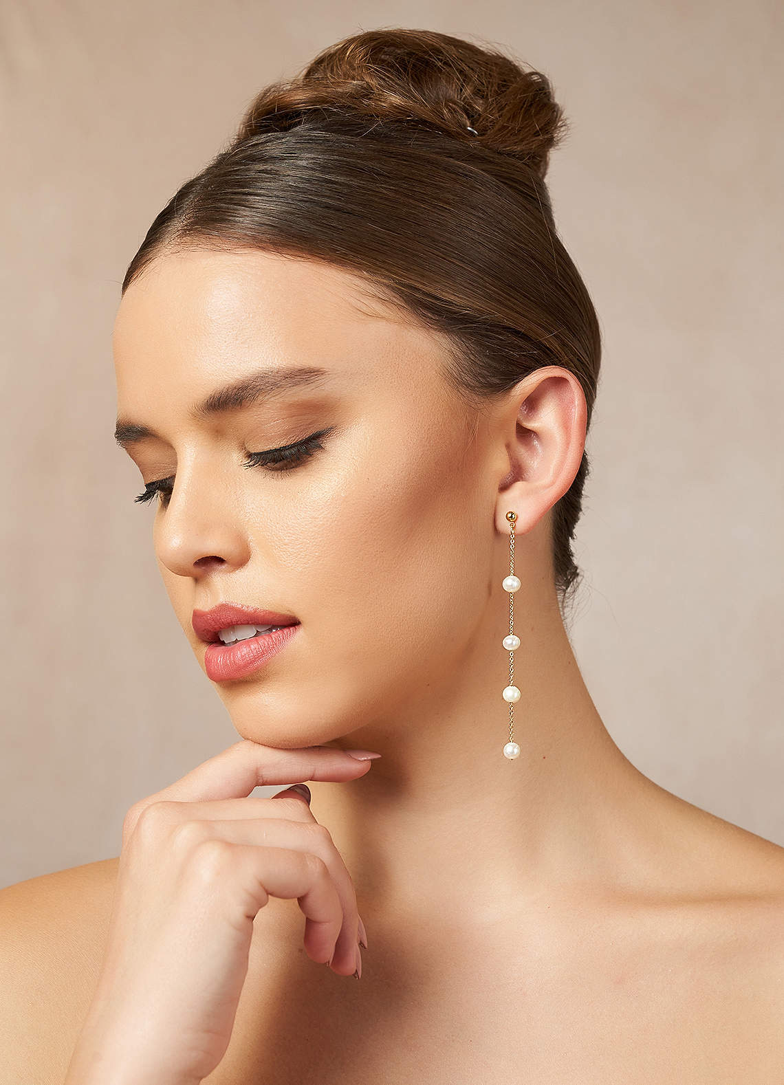 front Golden Pearl Drop Earrings