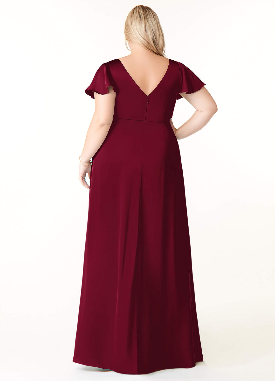 Azazie Soren Bridesmaid Dresses Burgundy A-Line Pleated Stretch Satin Dress image8