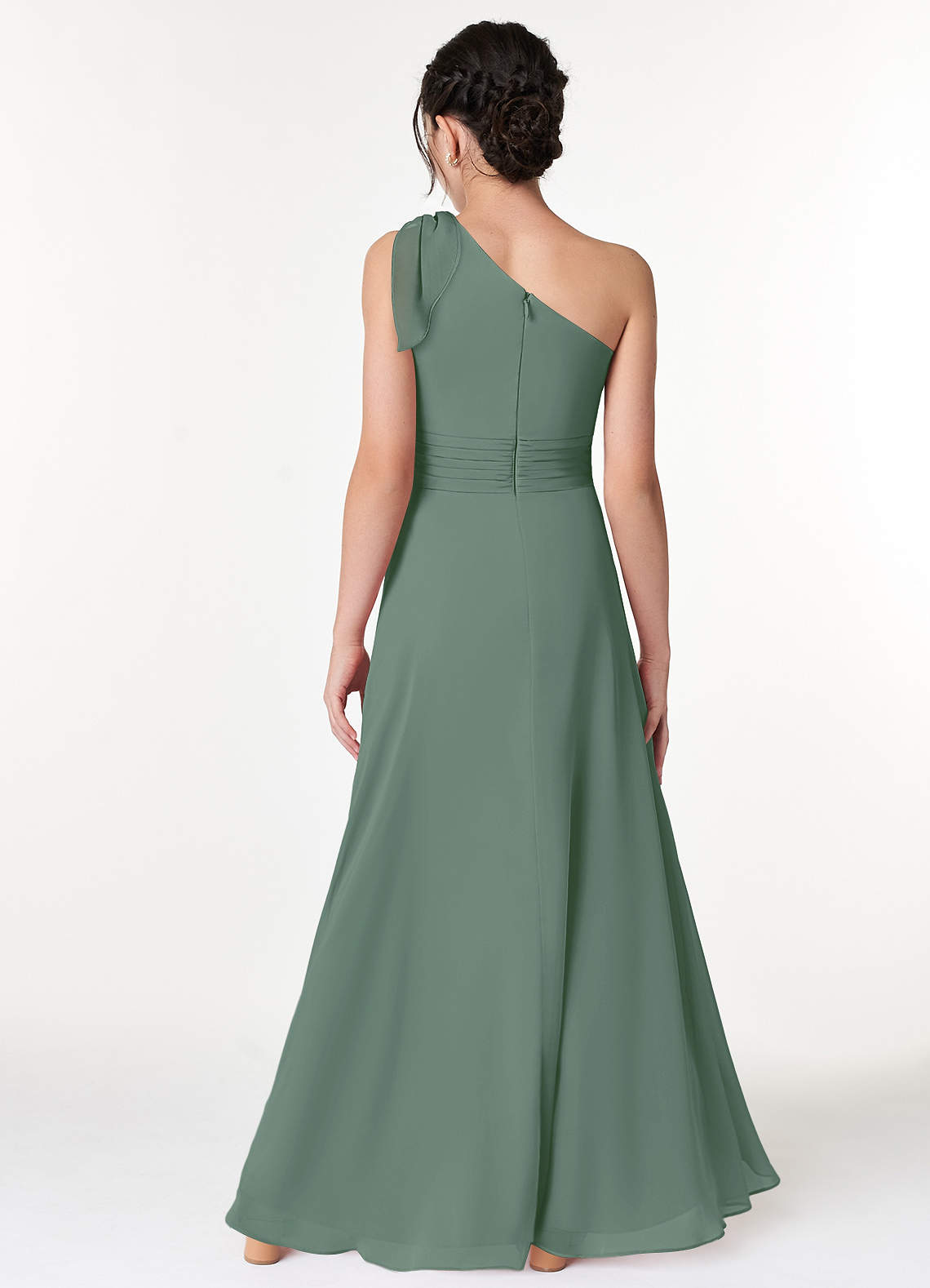 Azazie Cleo Junior Eucalyptus A-Line Pleated Chiffon Dress image1