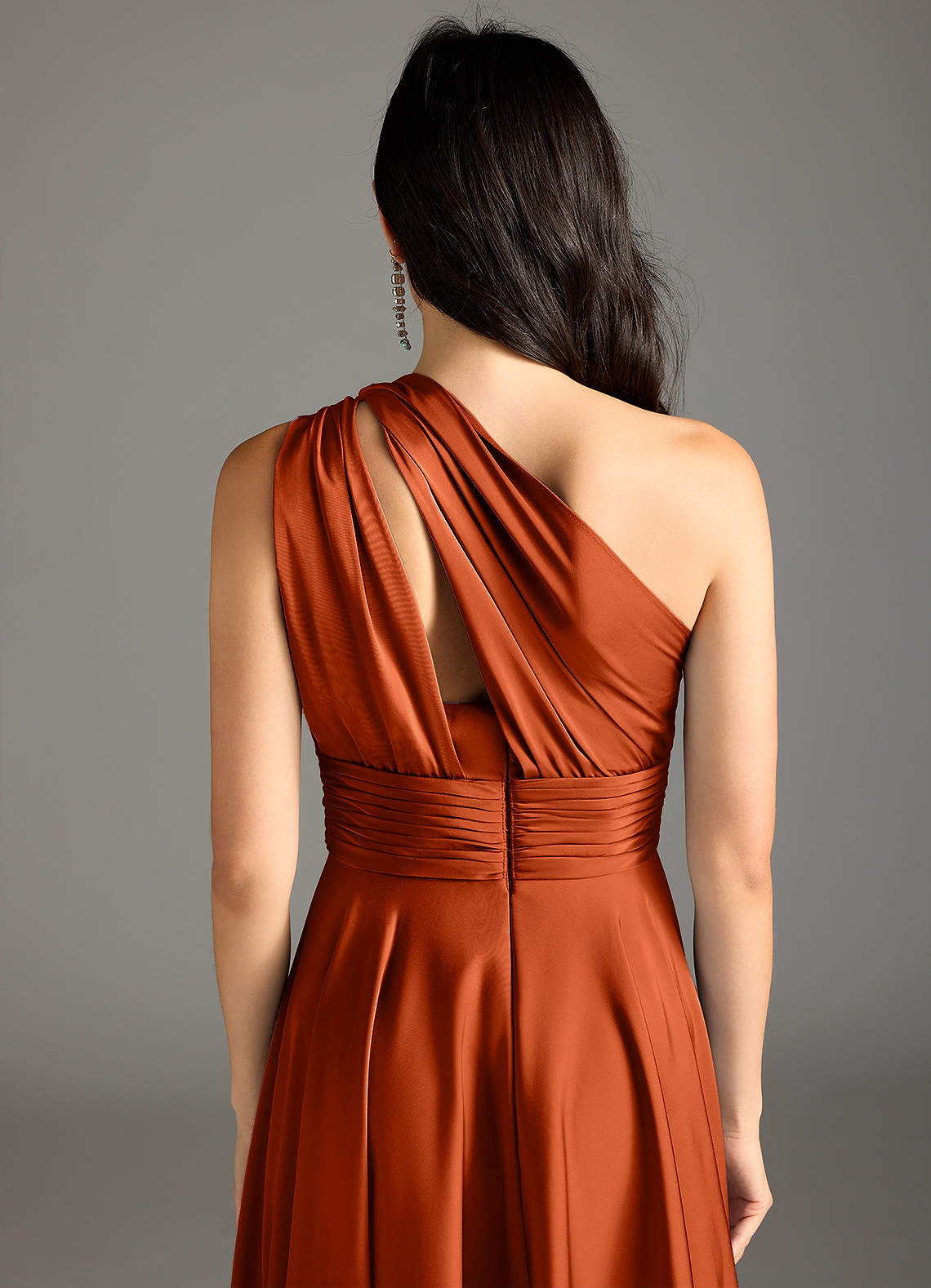 Azazie Charlize Bridesmaid Dresses Paprika A-Line One Shoulder Stretch Satin Dress image7
