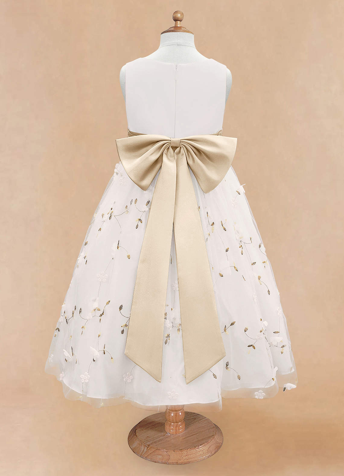 Azazie Pollie Flower Girl Dresses Ivory Champagne A-Line Bow Tulle Dress image11