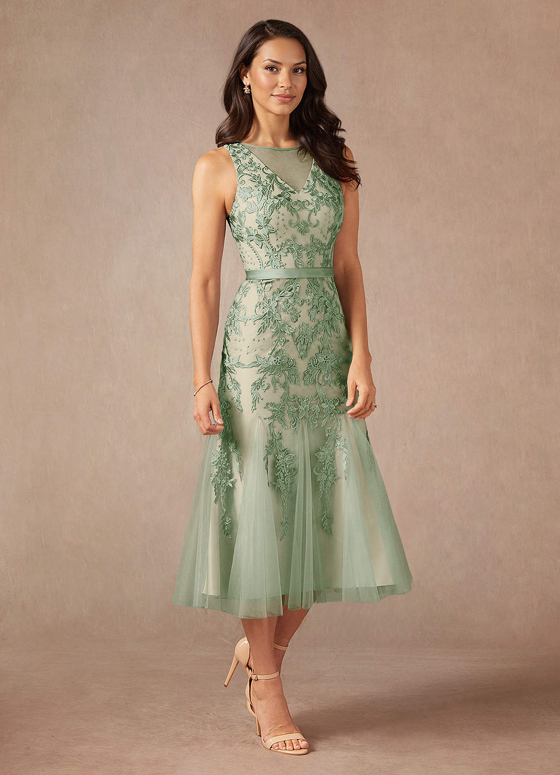 Azazie Herrin Mother of the Bride Dresses Dusty Sage Champagne Mermaid Lace Dress image1