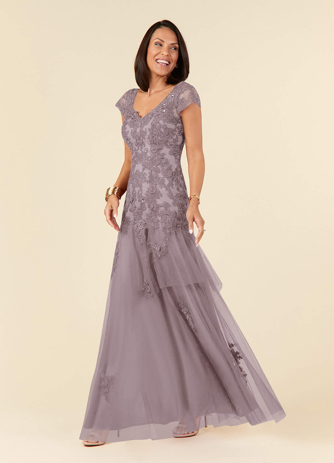 Azazie Romy Mother of the Bride Dresses Dusk Mermaid V-Neck Sequins Tulle Dress image1