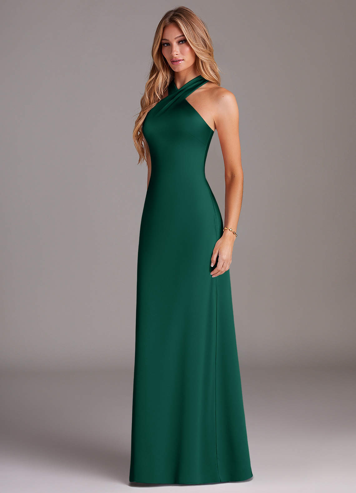 Azazie Doretta Bridesmaid Dresses Emerald Mermaid Pleated Stretch Satin Dress image3