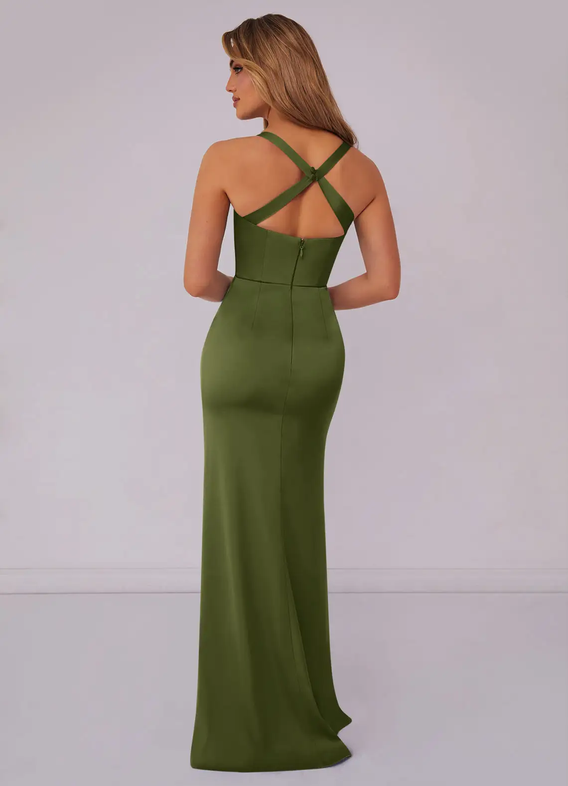 Barbie ♥ Azazie Bridesmaid Dresses Criss Cross Strap Stretch Satin Sheath Dress image1