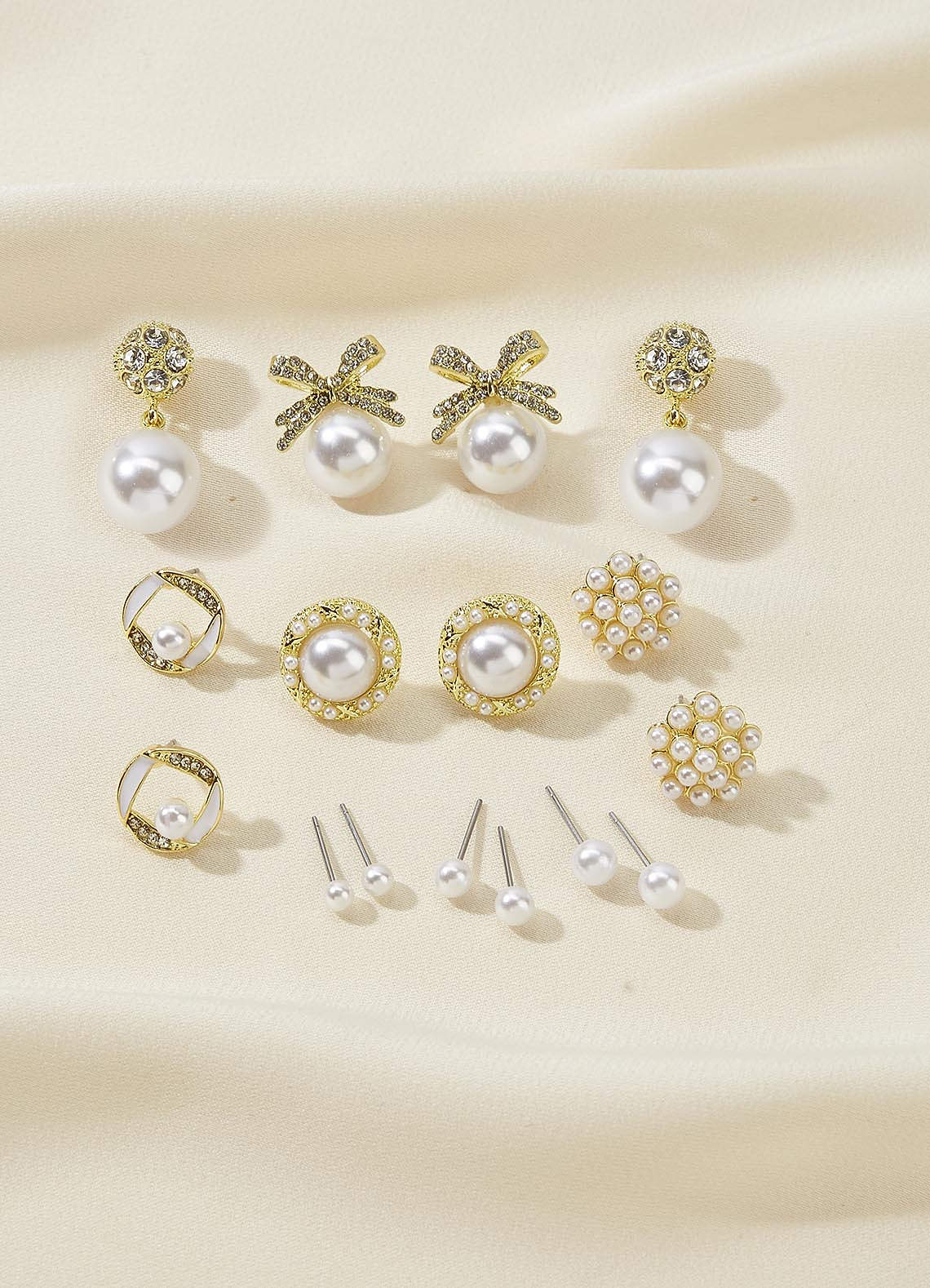 front Pearl and Rhinestone Stud Earring Set