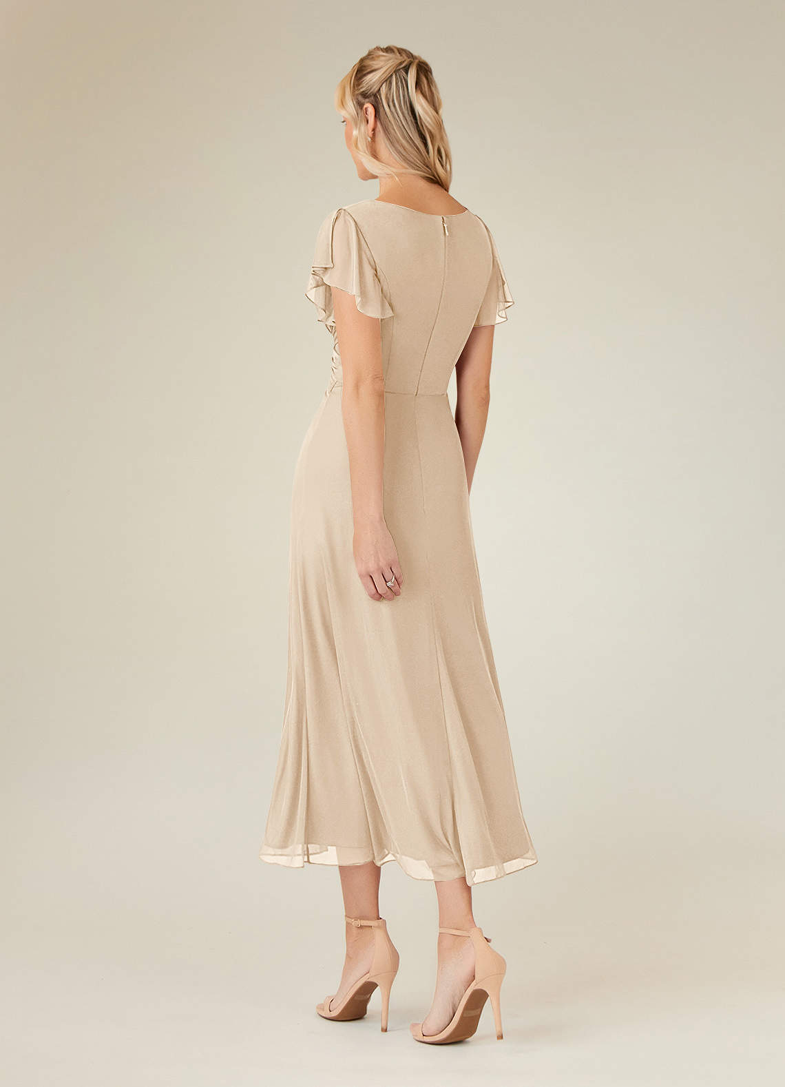 Azazie Vera Mother of the Bride Dresses Champagne A-Line V-Neck Pleated Mesh Dress image2