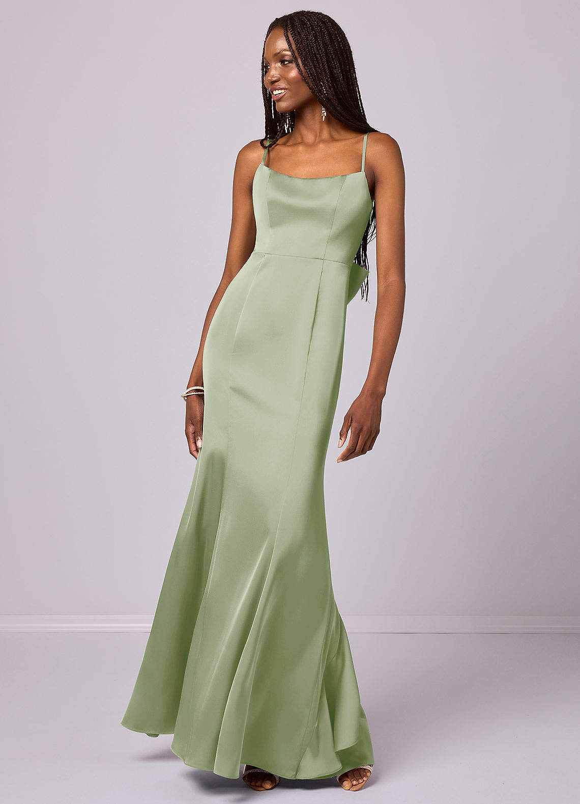 Barbie ♥ Azazie Bridesmaid Dresses Mermaid Bow Stretch Satin Floor-Length Dress image1
