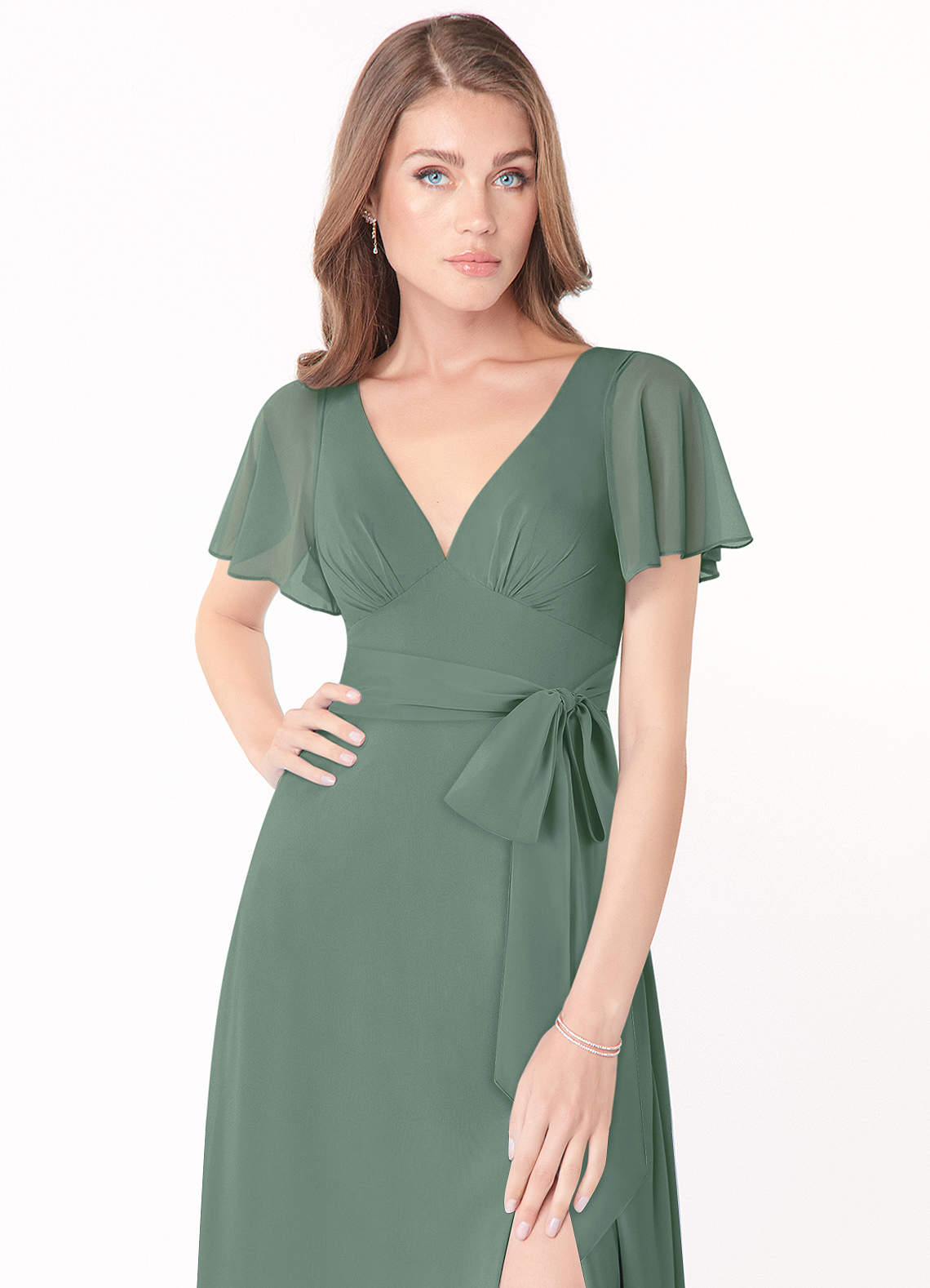 front Azazie Matching Color Chiffon Sash