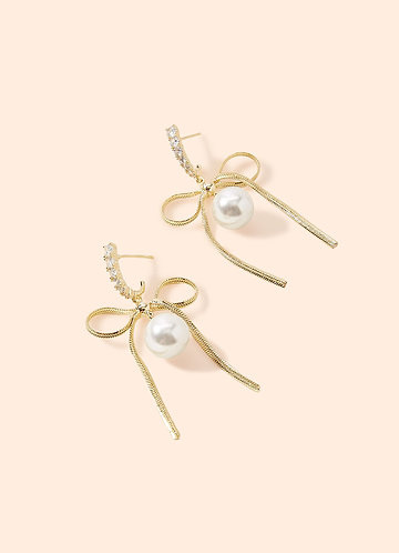 front Bow and Pearl Dangle Earrings