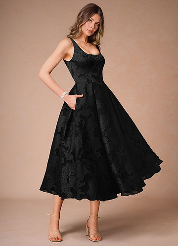 Alba Black Pleated Midi Dress image1