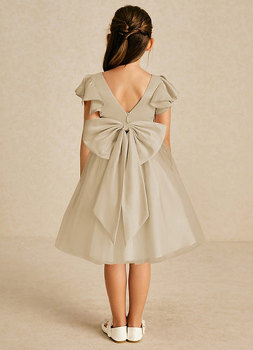 Azazie Kaeya Flower Girl Dresses Champagne A-Line Bow Tulle Dress image1