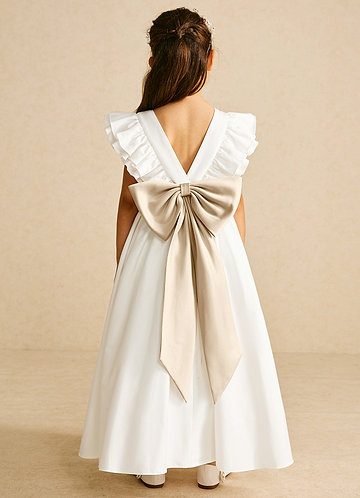 Azazie Aero Flower Girl Dresses Ivory Champagne A-Line Pleated Cotton Dress image1