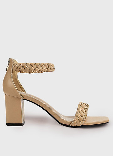 front Woven Zipper Block Heels