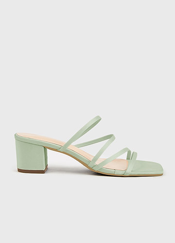 front Matching Color Matte Satin Strap Low Heel Sandals