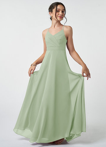 Azazie Avelina Junior Dusty Sage A-Line Pleated Chiffon Dress image1