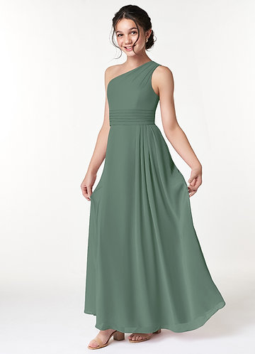 Azazie Cleo Junior Eucalyptus A-Line Pleated Chiffon Dress image1