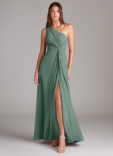Azazie Brooke Bridesmaid Dresses Eucalyptus A-Line One Shoulder Chiffon Dress image1