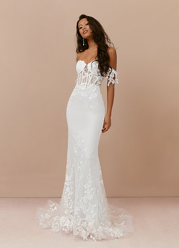 Azazie Evergarden Wedding Dresses Diamond White A-Line Sequins Tulle Dress image1