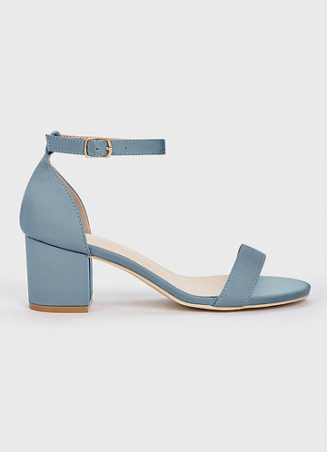 front Matching Color Stretch Satin One Strap Buckle Block Low Heel Sandals