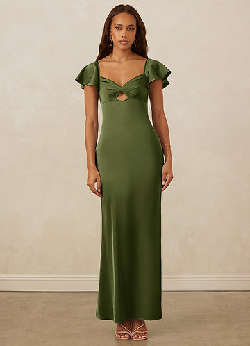 Christian Siriano Bridal for Azazie 1005 Bridesmaid Dresses Flutter Sleeve Stretch Satin Sheath Dress image1