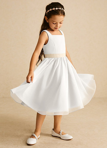 Azazie Elina Flower Girl Dresses Ivory Champagne A-Line Sleeveless Chiffon Dress image1