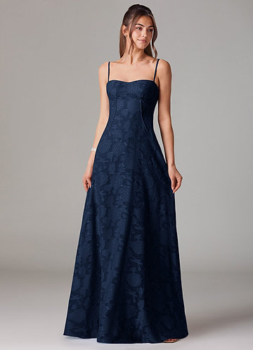 Azazie Valentine Bridesmaid Dresses Dark Navy A-Line Sweetheart Neckline Floral Burnout Dress image1