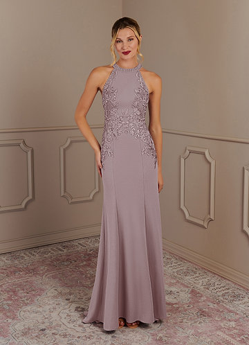 Azazie Tyra Mother of the Brides Dresses Vintage Mauve Mermaid Halter Lace Stretch Crepe Dress image1