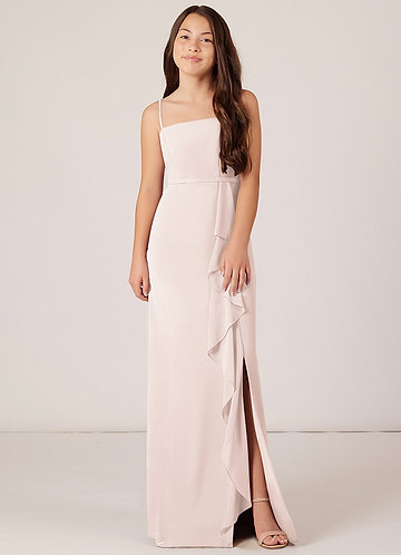 Azazie Kaylee Junior Rose Petal A-Line with Belt Chiffon Dress image1