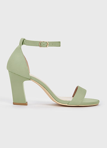 front Matching Color Stretch Satin One Strap Buckle Chunky Heel Sandals