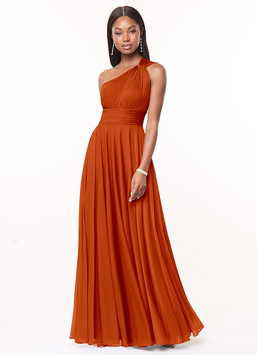 Azazie Charlize Bridesmaid Dresses Paprika A-Line One Shoulder Mesh Dress image1