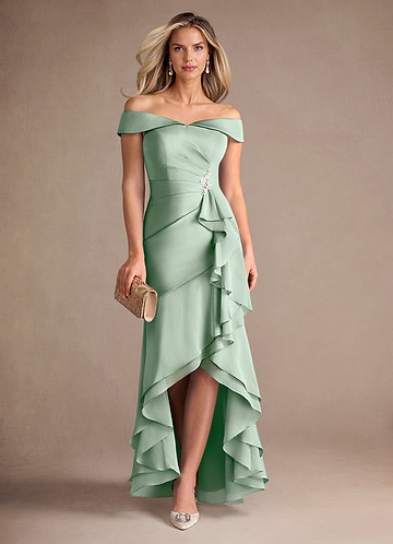 Azazie Billings Mother of the Brides Dresses Agave Mermaid Off the Shoulder Stretch Satin Dress image1