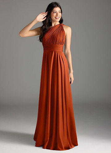 Azazie Charlize Bridesmaid Dresses Paprika A-Line One Shoulder Stretch Satin Dress image1