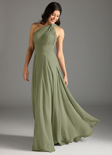 Azazie Charlize Bridesmaid Dresses Pistachio A-Line One Shoulder Chiffon Dress image1