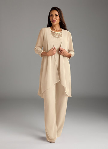 Azazie Maura Mother of the Brides Dresses Champagne Jumpsuit/Pantsuit Sequins Chiffon Dress image1