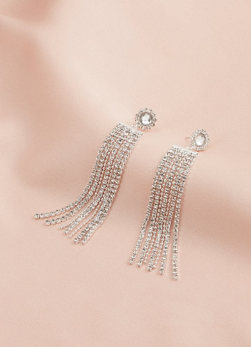 front Fashionable Rhinestone Tassel Earrings
