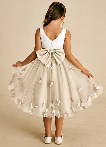 Azazie Sprout Flower Girl Dresses Champagne A-Line Bow Tulle Dress image1