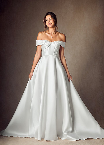 Azazie Kaylynn Wedding Dresses Diamond White A-Line Sweetheart Neckline Mikado Dress image1