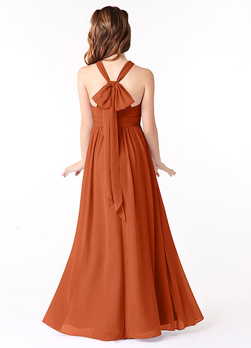 Azazie Jaylah Junior Burnt Orange A-Line Ruched Chiffon Dress image1