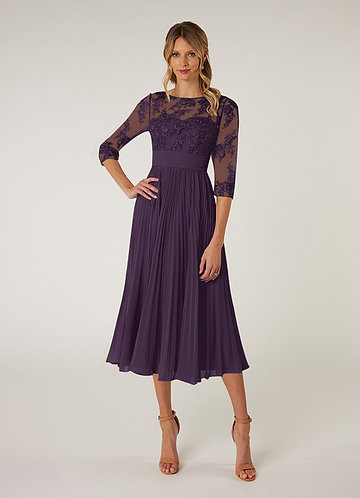 Azazie Tutu Mother of the Brides Dresses Plum A-Line Boatneck Lace Chiffon Dress image1