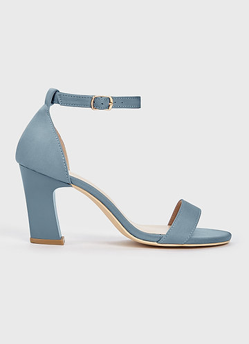 front Matching Color Stretch Satin One Strap Buckle Chunky Heel Sandals
