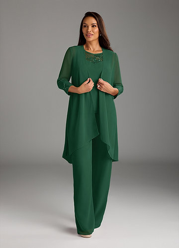 Azazie Maura Mother of the Brides Dresses Dark Green Jumpsuit/Pantsuit Sequins Chiffon Dress image1