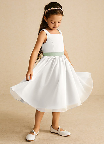 Azazie Elina Flower Girl Dresses Ivory Dusty Sage A-Line Sleeveless Chiffon Dress image1