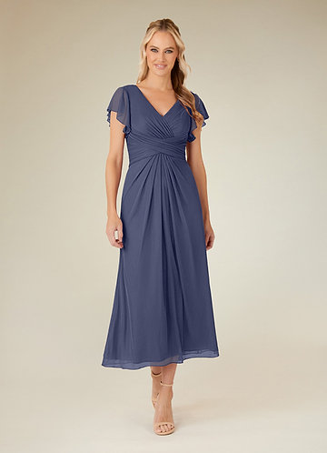 Azazie Vera Mother of the Brides Dresses Stormy A-Line V-Neck Pleated Mesh Dress image1
