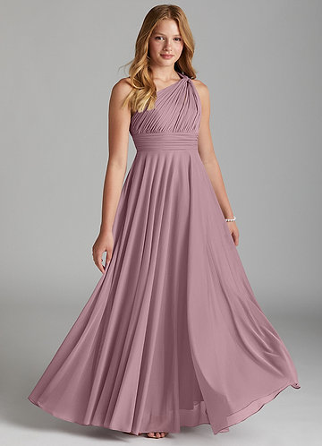 Azazie Charlize Junior Dusty Rose A-Line Mesh Dress image1