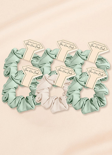 front Matching Color Six-Piece Mixed Color Bridesmaid Stretch Satin Regular Size Scrunchie Set