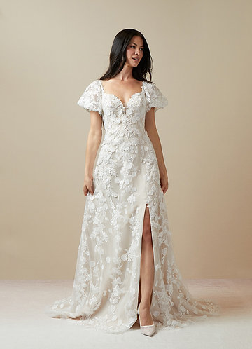Azazie Vivienne Wedding Dresses Diamond White Champagne A-Line Sweetheart Lace Dress image1