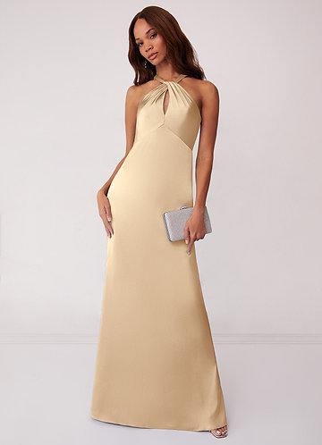 Barbie ♥ Azazie Bridesmaid Dresses Keyhole Halter Stretch Satin Sheath Dress image1
